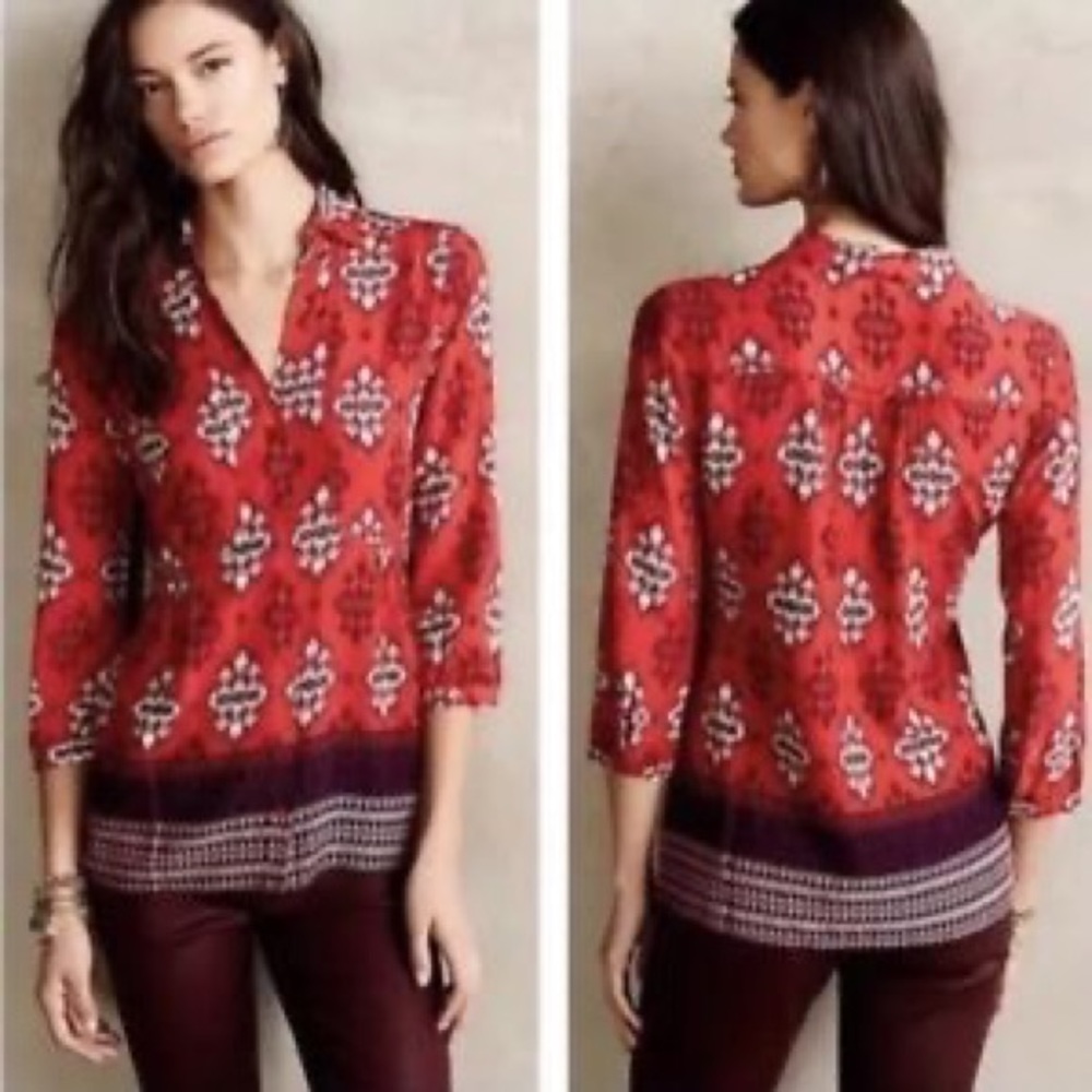 Anthropologie Maeve red southwestern blouse